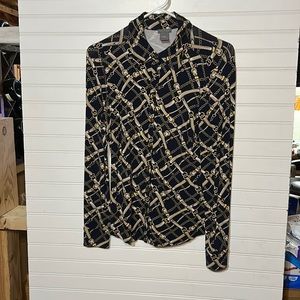 Ann Taylor navy/gold print shirt